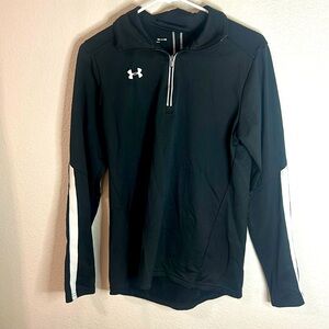 UA long sleeve black zip up with white piping on sleeves